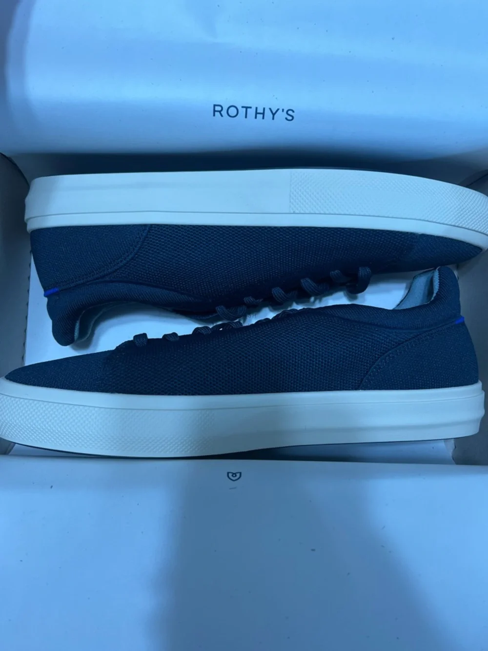 Rothy’s Men’s RS01 Sneaker Navy Blue Size 12 NEW IN BOX Sustainable Knit Lace Up